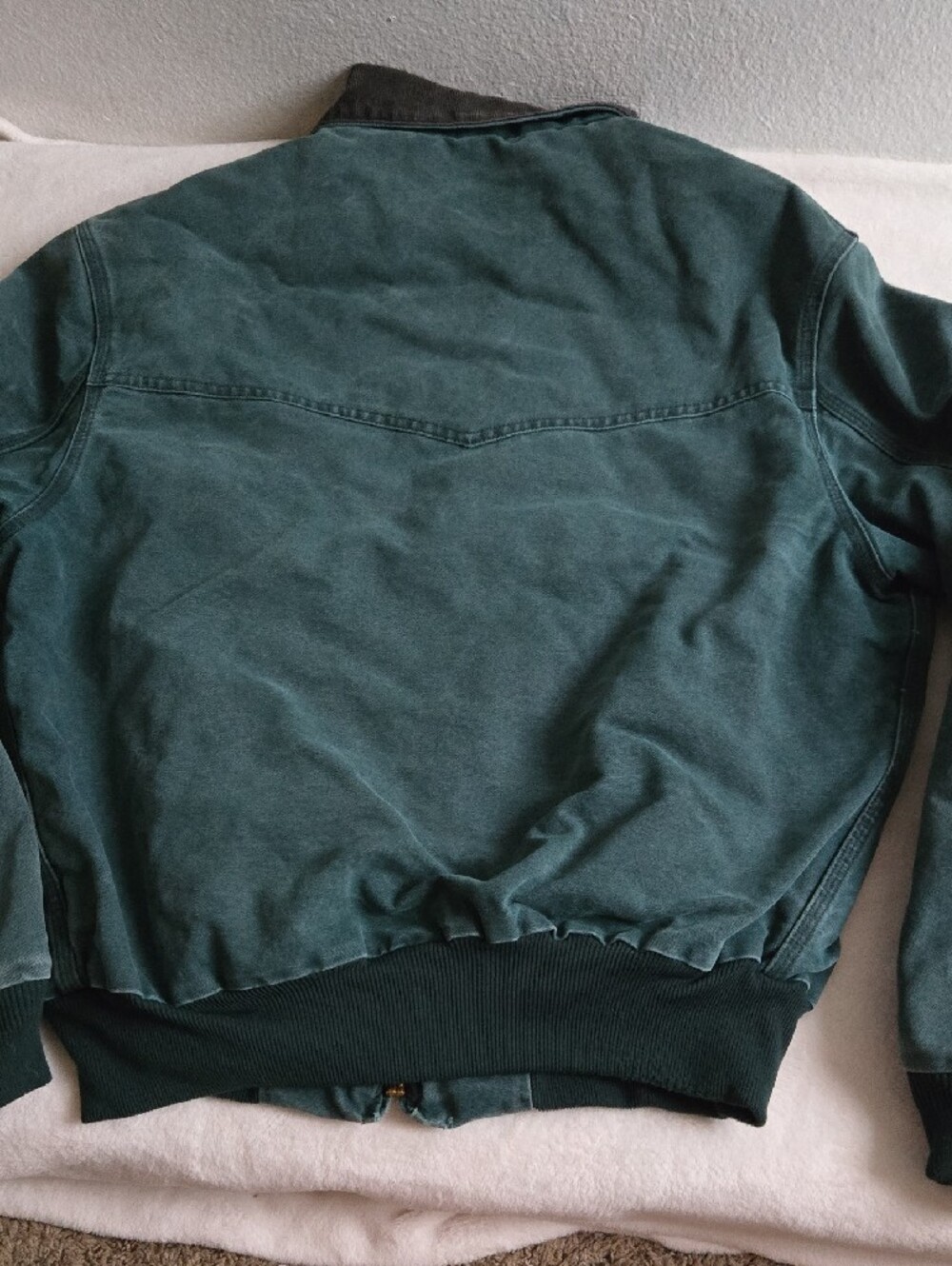 VTG Carhartt Men's Green Santa Fe Canvas Jacket with Dark Brown Corduroy Collar - Picture 10 of 16